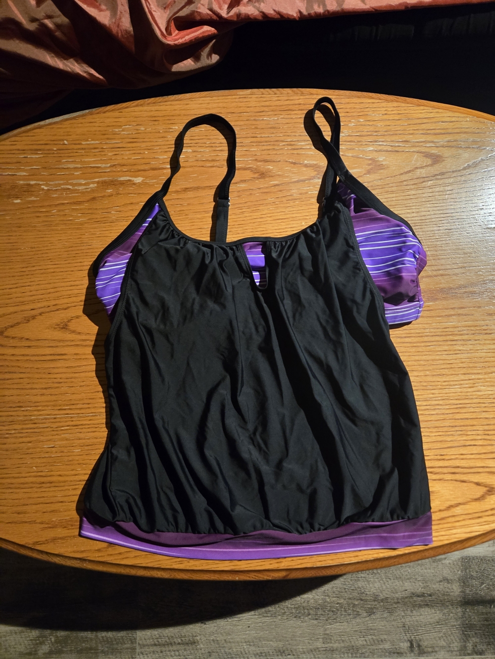 Black & Purple Two-Tone Tankini Swim Top